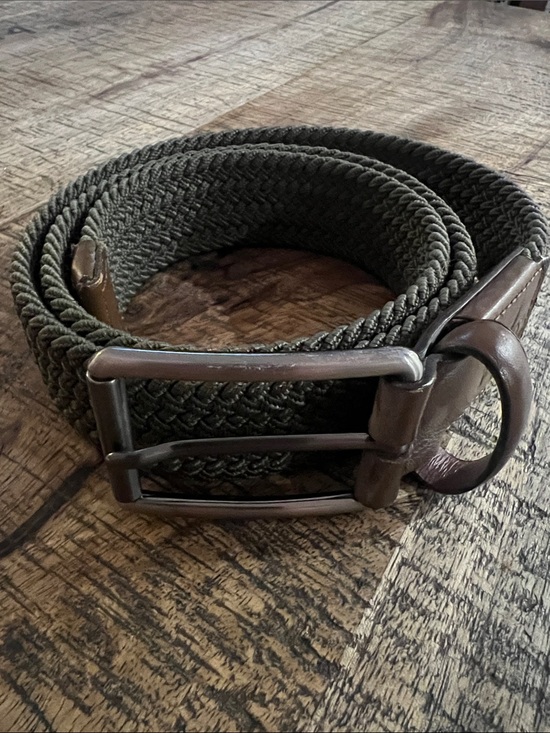 Original Penguin Other - Original Penguin Olive Braided Elastic Belt with Brown Leather Trim